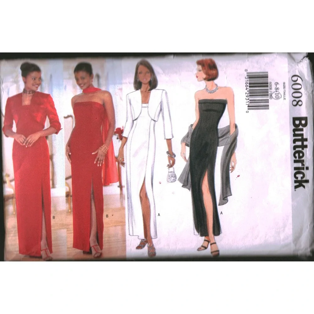 Butterick 6008 Sewing Pattern Misses Jacket Dress Scarf Size 6 8 10 Evening Gown